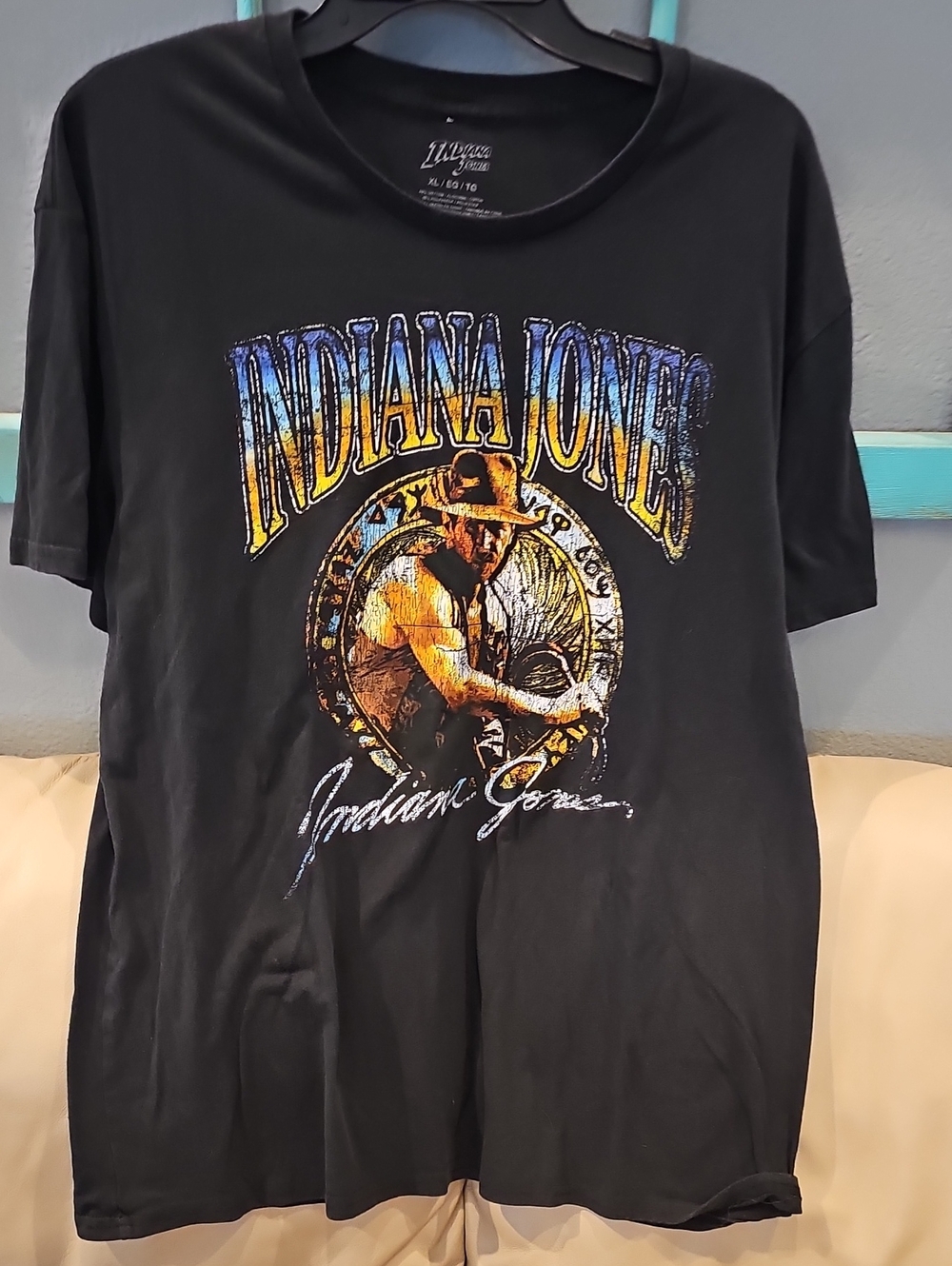 Indiana Jones Black Graphic Tee with Vintage Adventure Print